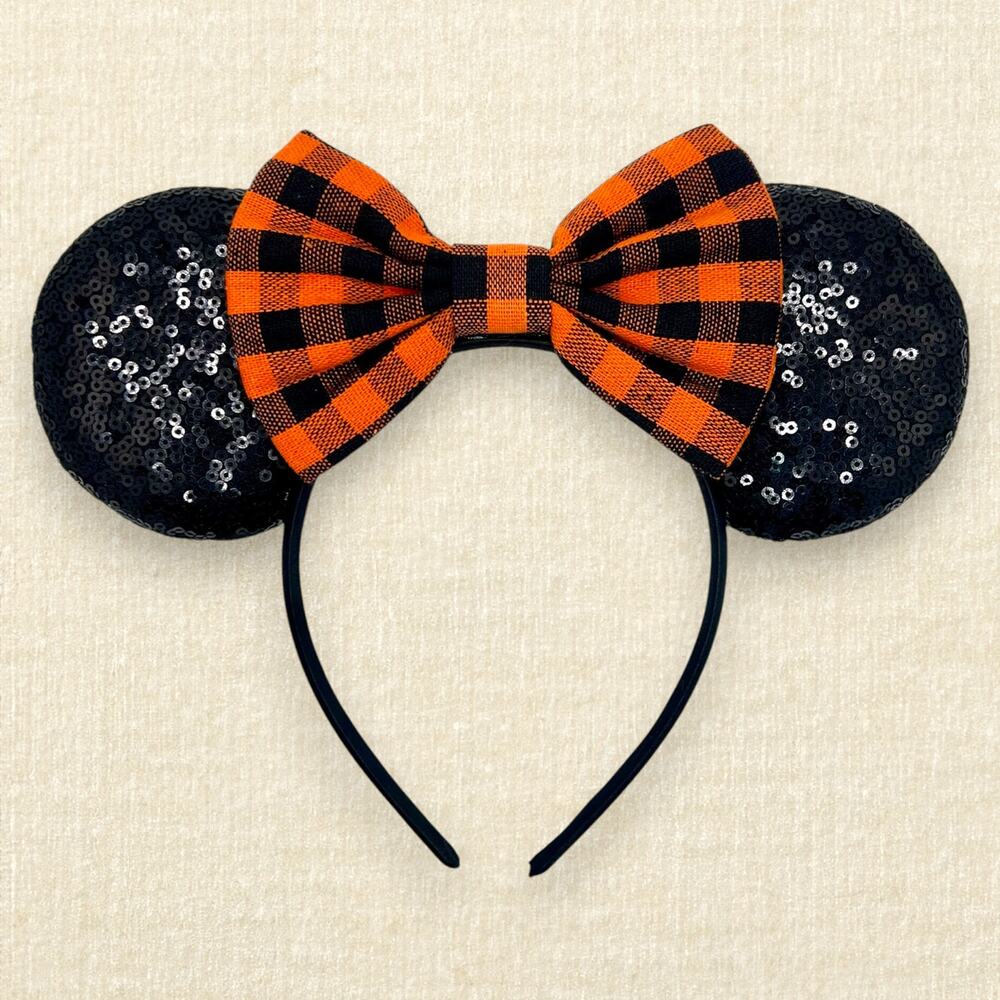 Orange & Black Plaid Mommy & Me Minnie Ears | Disney-Inspired Fall Mouse Ears - Picture 2 of 3